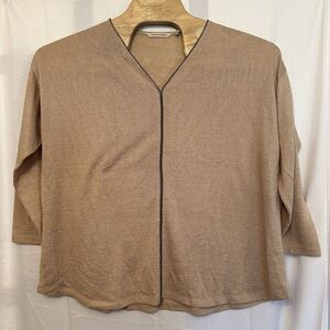 SOFT SURROUNDINGS Plus Size 1XL Beige Long Sleeve Tunic Top Beaded‎